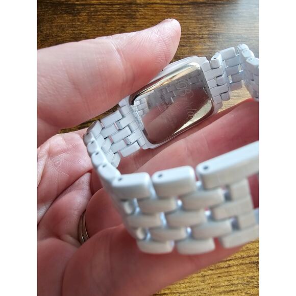 Vintage Y2K Breda Womens White Chainlink Watch Rhinestone Rectangular Face - Picture 3 of 4